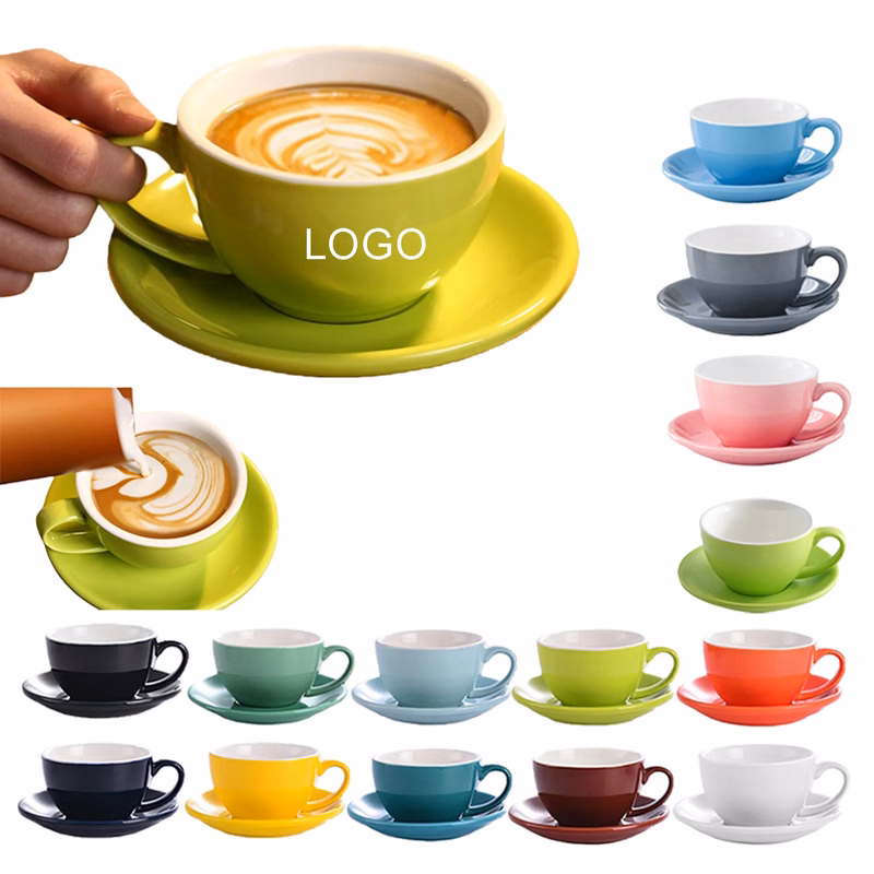 10oz Colorful Ceramic Cappuccino Cup With Saucer