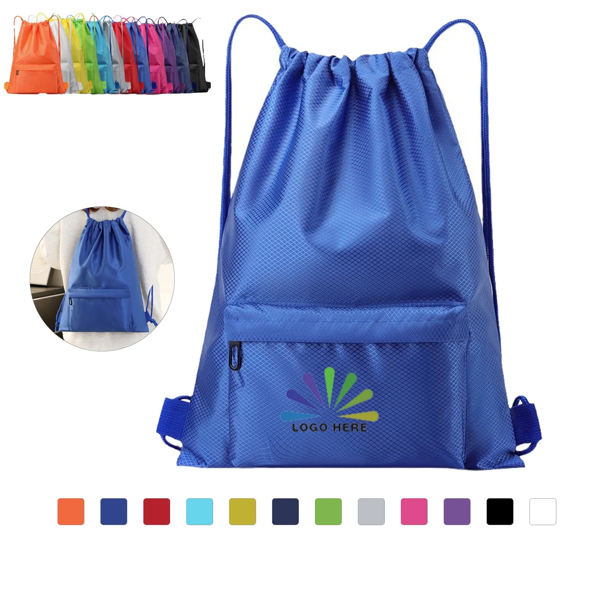 Water Resistant Nylon Drawstring Backpack For Gym And Outdoor Use 1