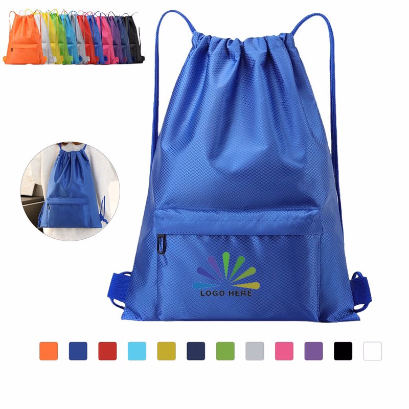 Water Resistant Nylon Drawstring Backpack For Gym And Outdoor Use