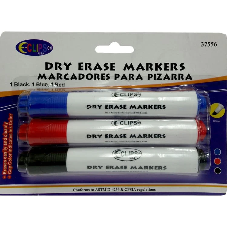Dry Erase Markers - Black Blue & Red Chisel Tip 1