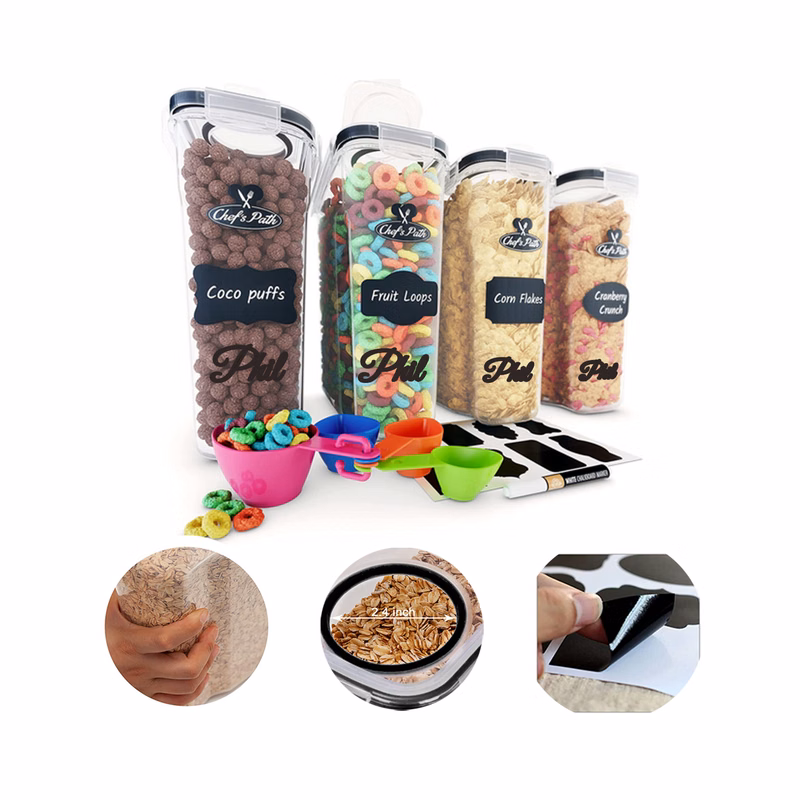4 Pack 4L Airtight Plastic Food Storage Container Set