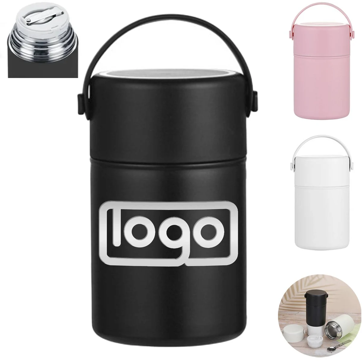 34oz Portable Stainless Steel Thermal Food Jar w/ Spoon 1