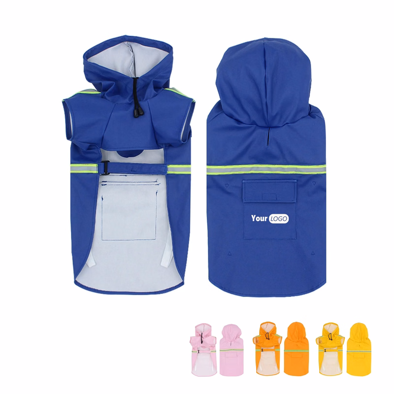 Polyurethane Pet Waterproof Reflective Hooded Raincoat