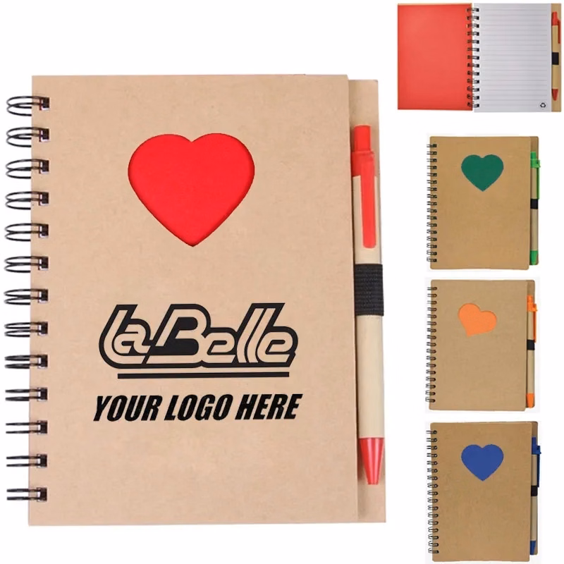 Promo Recycled Die Cut Heart Notebooks with Pen