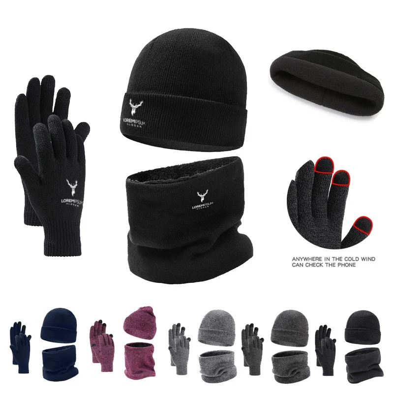 Winter Beanie Hat Scarf and Gloves Set 1