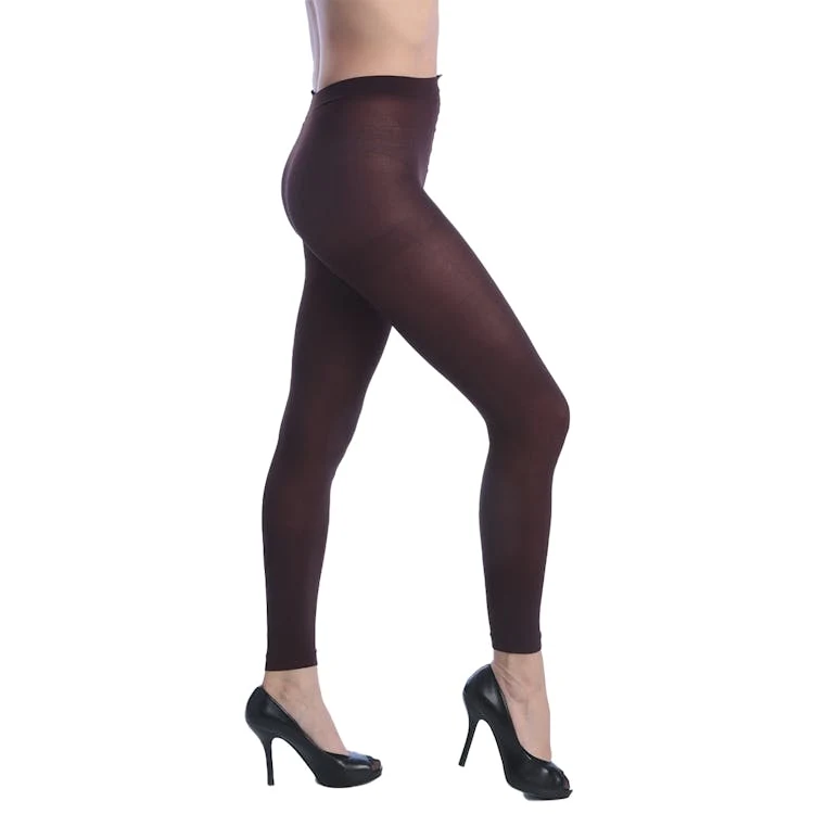 Women's Opaque Control Top Footless Tights - Brown Queen Size 1
