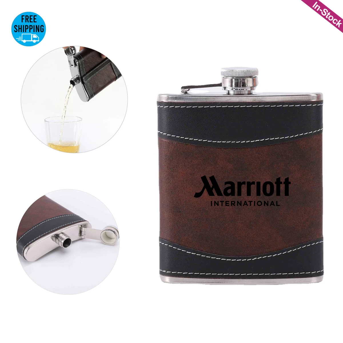 6oz Two-Tone Leather Hip Flask 1