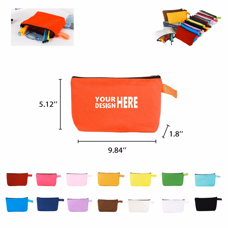 Durable Canvas Zipper Makeup and Stationery Pouch