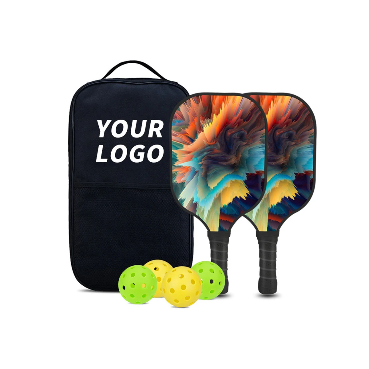 Premium Fiberglass Pickleball Set in Full Color, Carry Case Optional 1