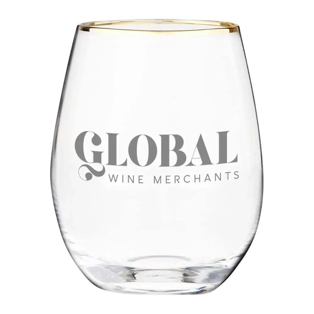 18oz. Gold Rimmed Stemless Wine Glass 1