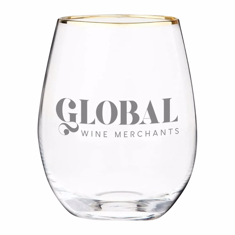 18oz. Gold Rimmed Stemless Wine Glass