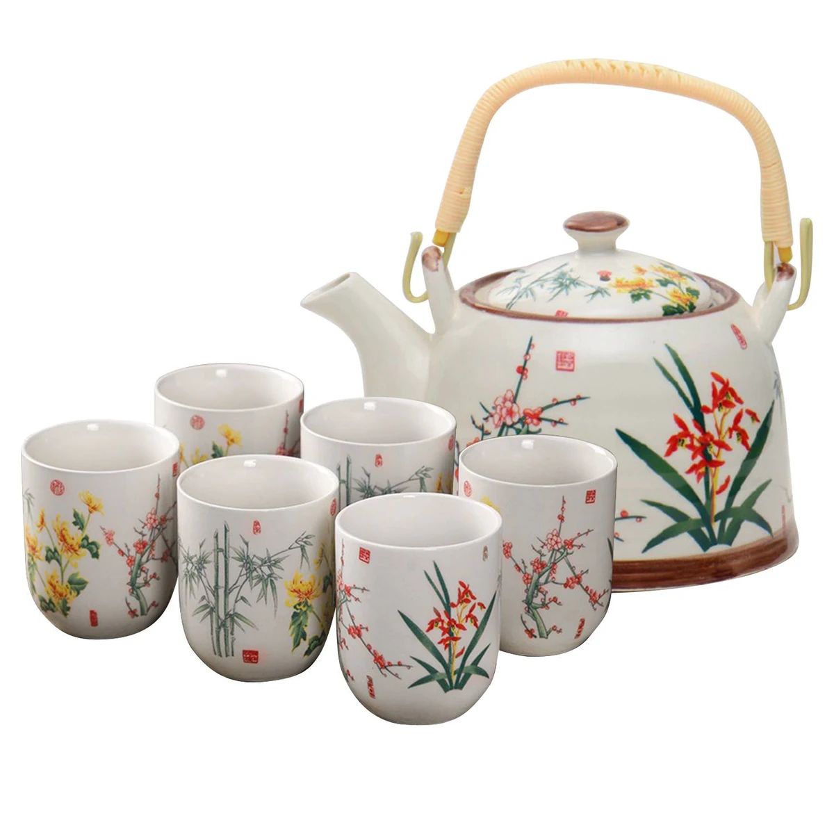 Ceramic Tea Pot And 6 Cups Set 1