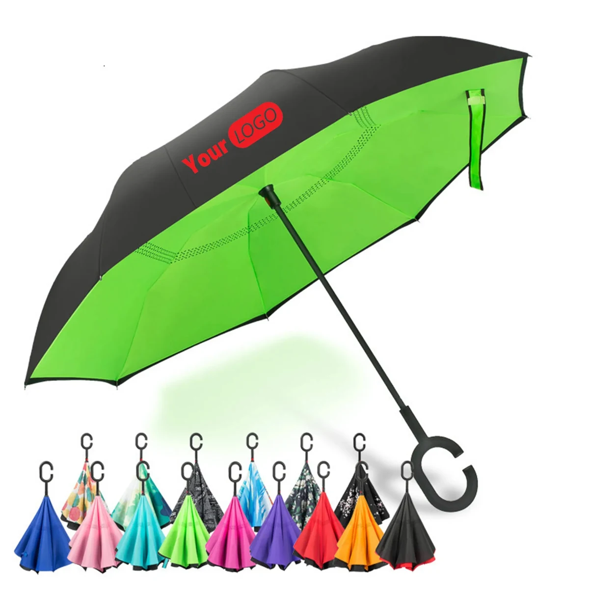 Double Layer C Shape Handle Inverted Reverse Umbrella 1
