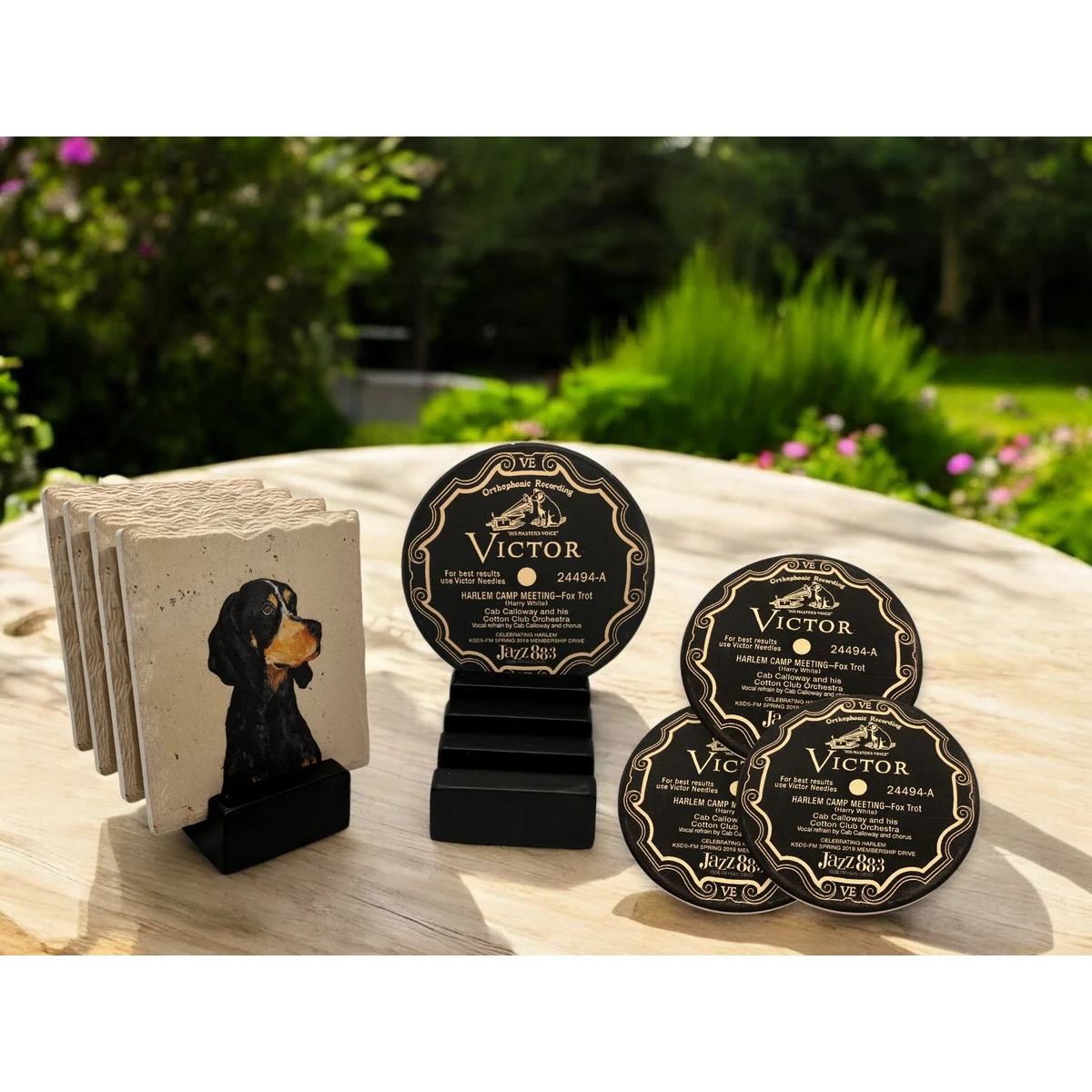 Slotted Black Wooden 4 Coaster Holder Sets 1