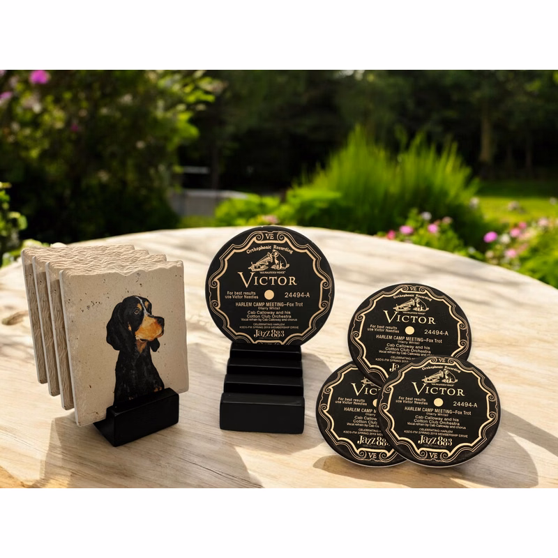 Slotted Black Wooden 4 Coaster Holder Sets