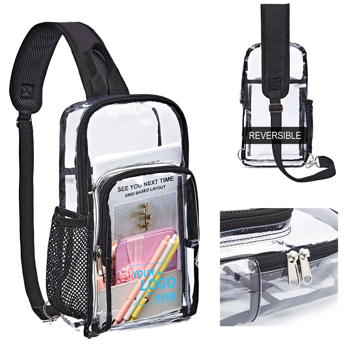 Clear PVC Sling Backpack - Transparent Travel Crossbody Bag 1