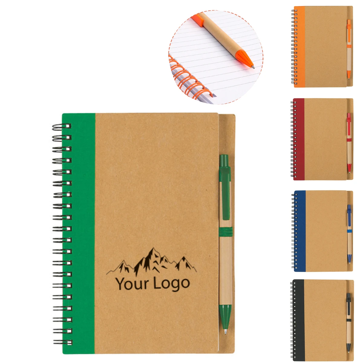 Spiral Binding Kraft Notebook with Pen Eco Paperboard Set 1
