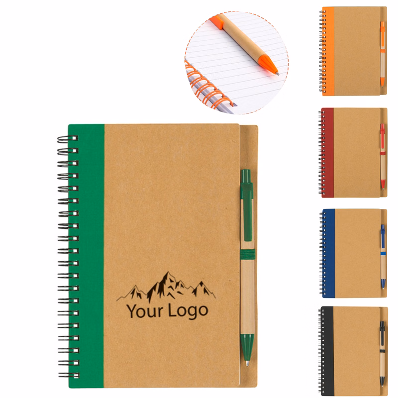 Spiral Binding Kraft Notebook with Pen Eco Paperboard Set
