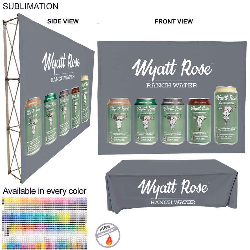 Tradeshow booth package Ultra, 10' Straight Fabric Wall Display and Premium 8' tablecloth open back