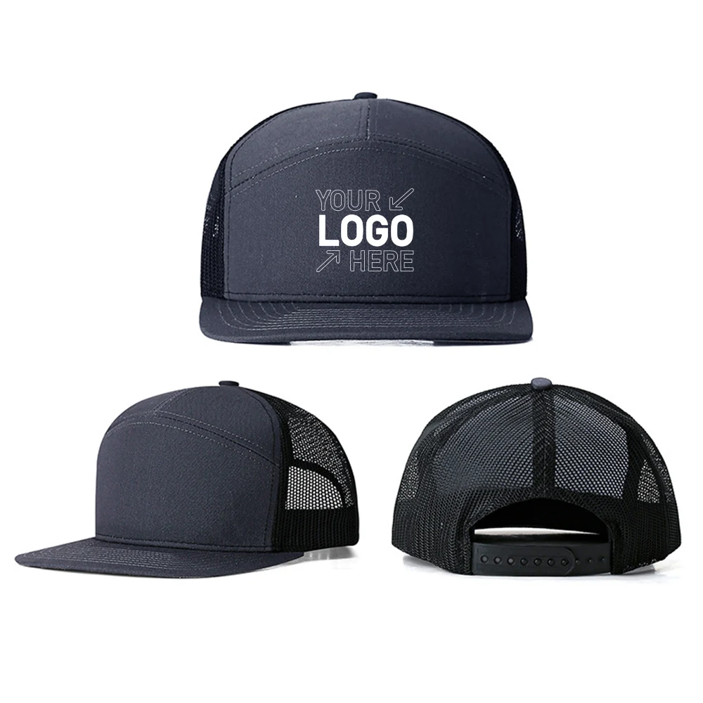 Breathable trucker flat brim hip hop mesh hat 1