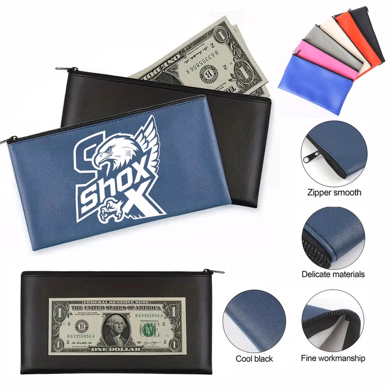 MOQ 50 PU Leather Check And Cash Storage Bag