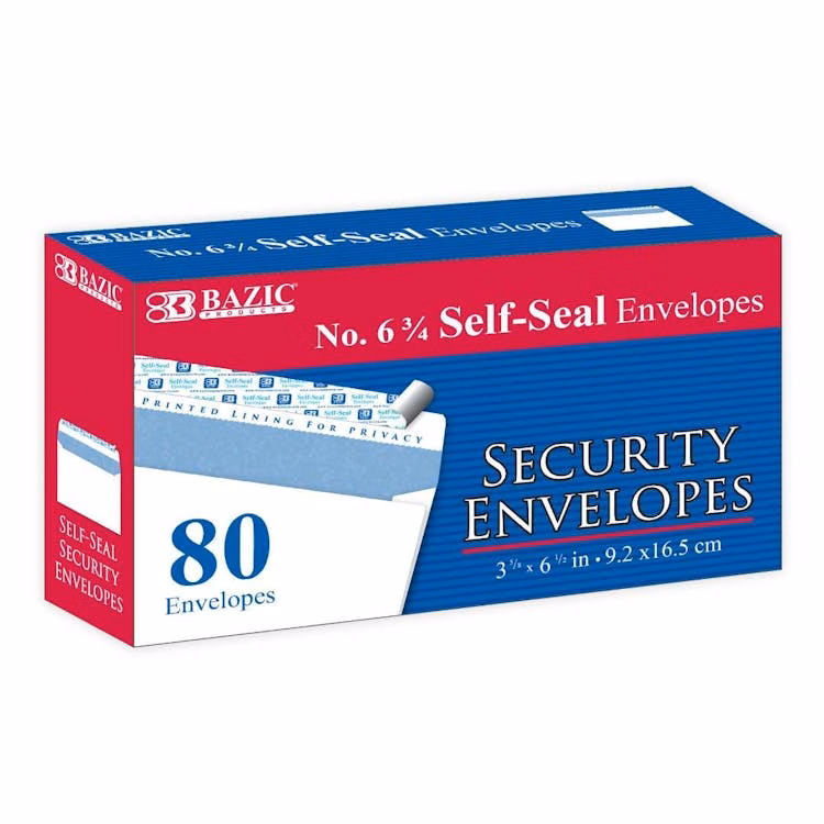 #6 3/4 Self-Seal Security Envelopes - 80 Piece