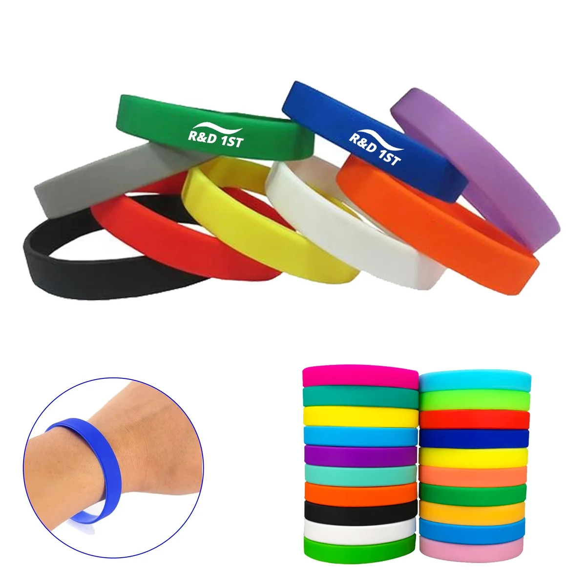 Silicone Wristband 1/2" ink Debossed w/ Color filled 1