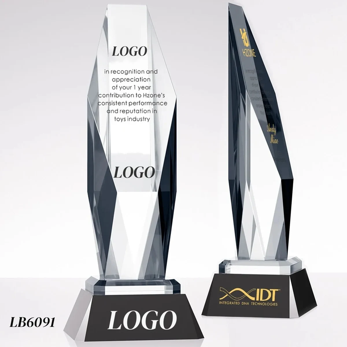 Engraved Crystal Award Appreciation Trophy Personalized 1