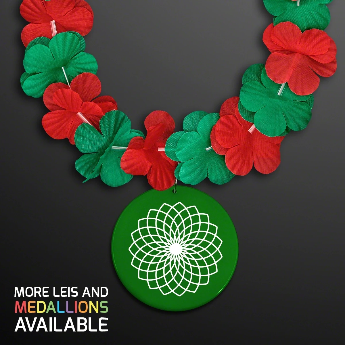 Green & Red Flower Lei Necklace Medallion (Non-Light Up) 1