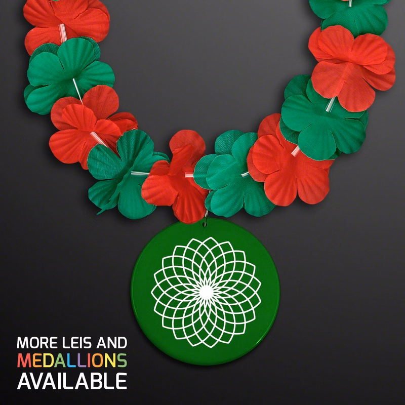 Green & Red Flower Lei Necklace Medallion (Non-Light Up)