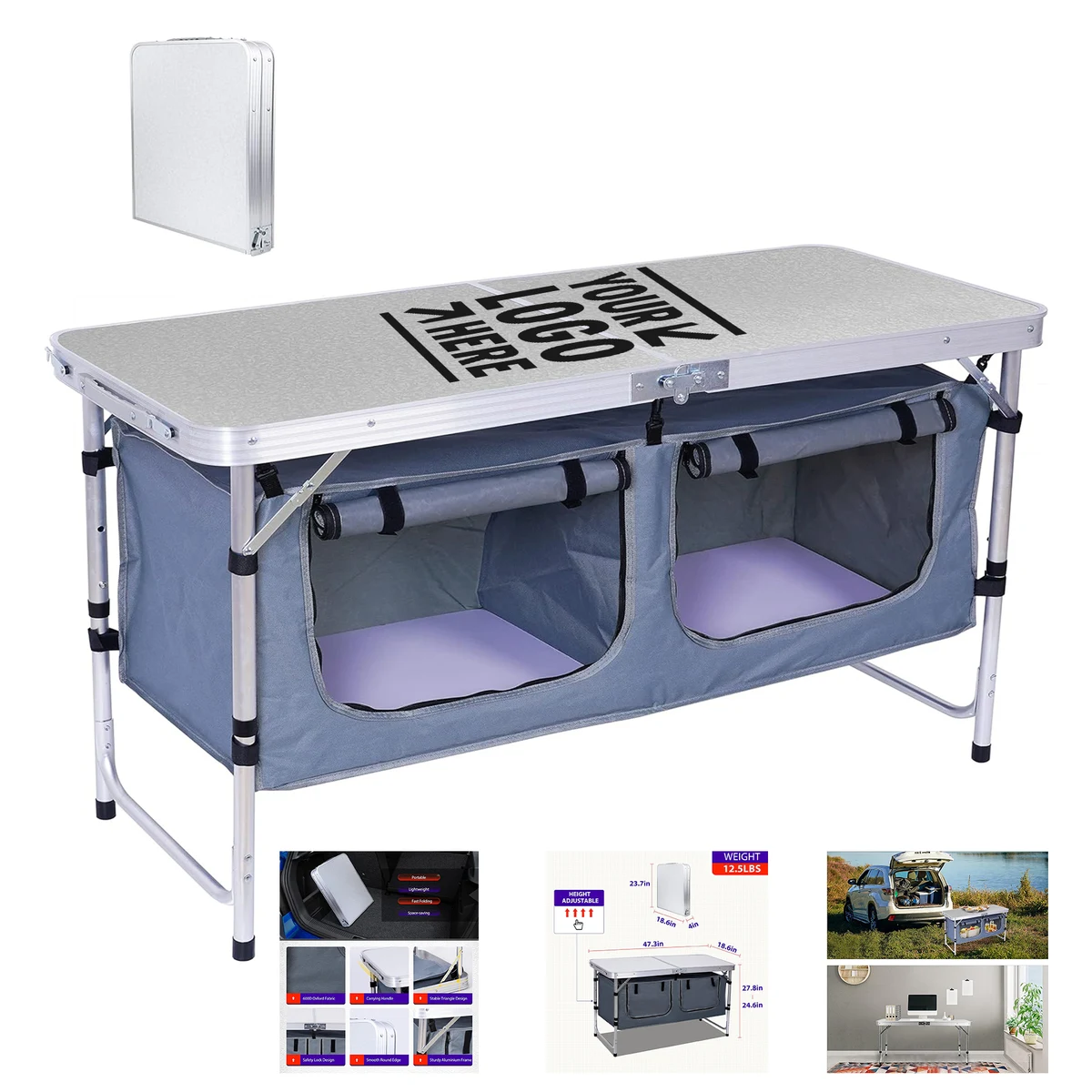Lightweight Aluminum Height Adjustable Folding Camping Storage Kitchen Table With Carry Handle 1