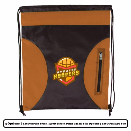 Solid Multi-Panel Polyester Drawstring Bag With Semi-Circle Design, Zip Pocket - Screen Print, Heat