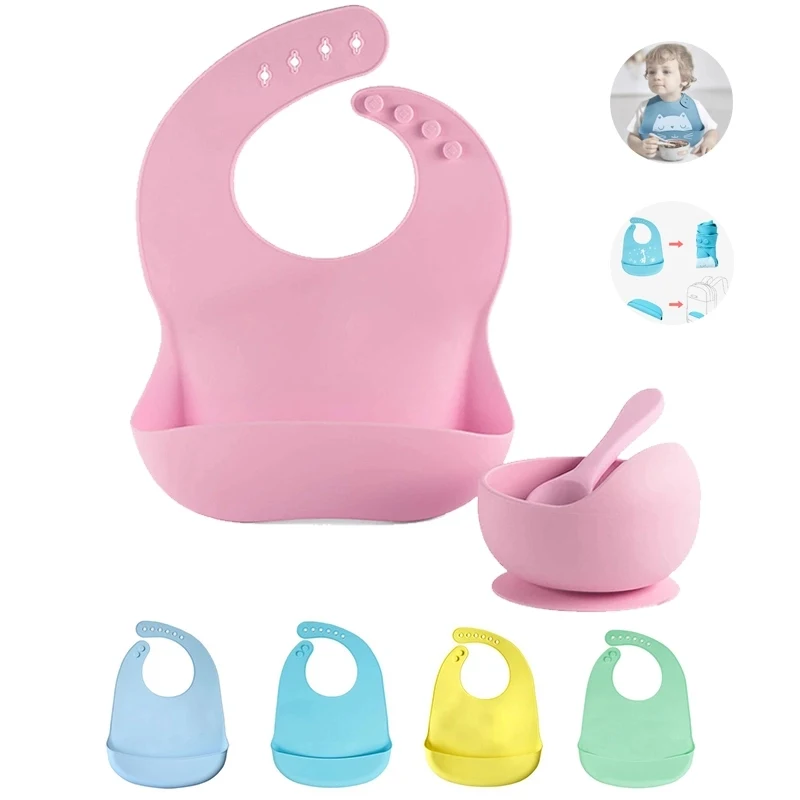 Silicone Baby Bib Set Adjustable Catch All Waterproof 1