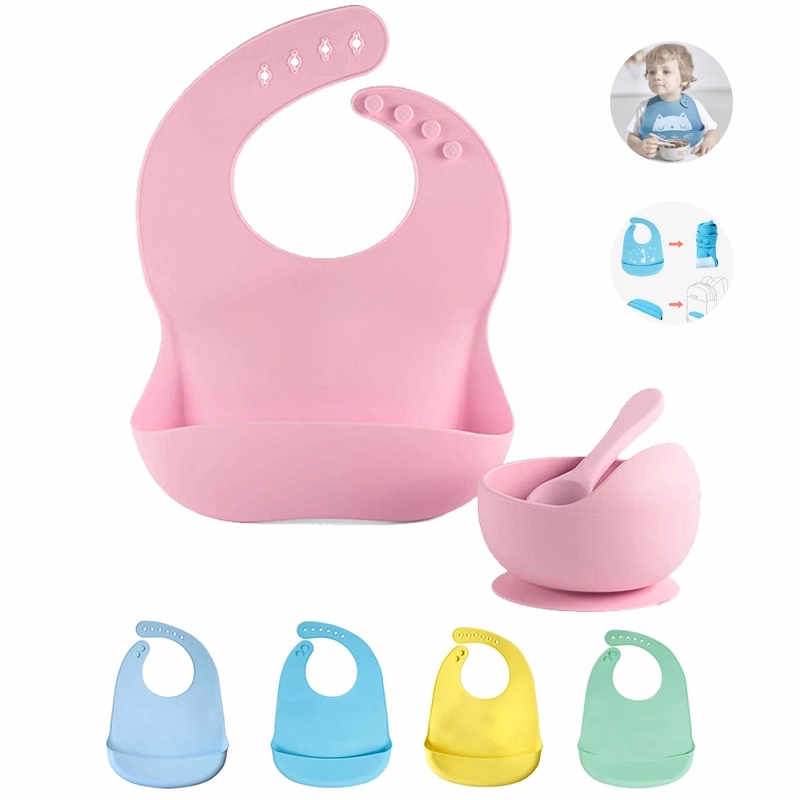 Silicone Baby Bib Set Adjustable Catch All Waterproof