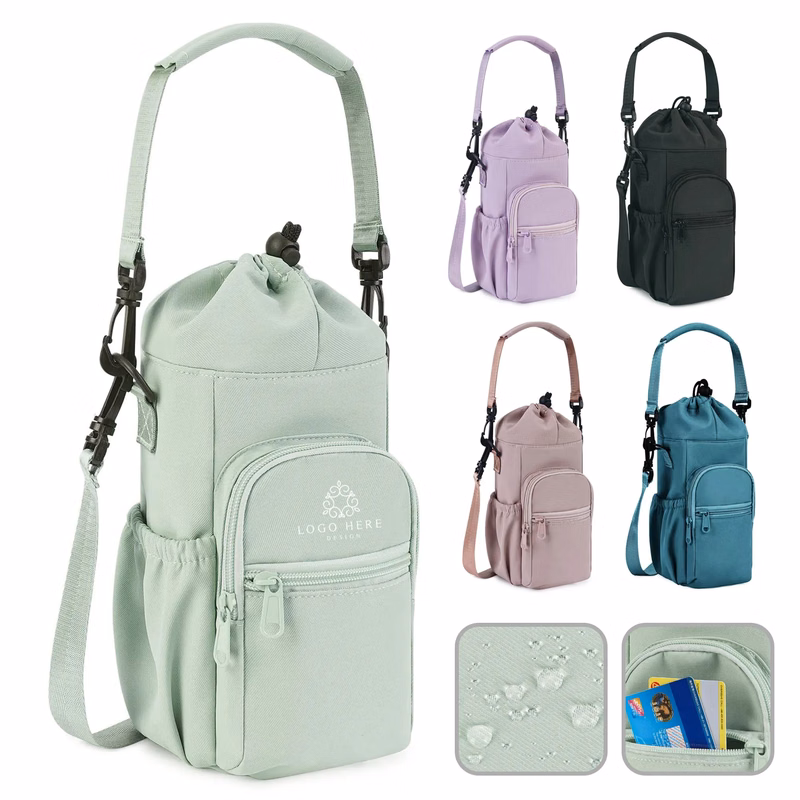 Water Bottle Drawstring Carrier Bag with Phone Pocket