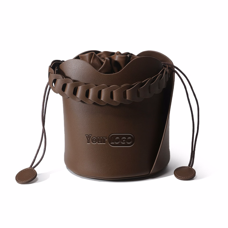 Genuine Leather Ruffled Bucket Cross-body Bag