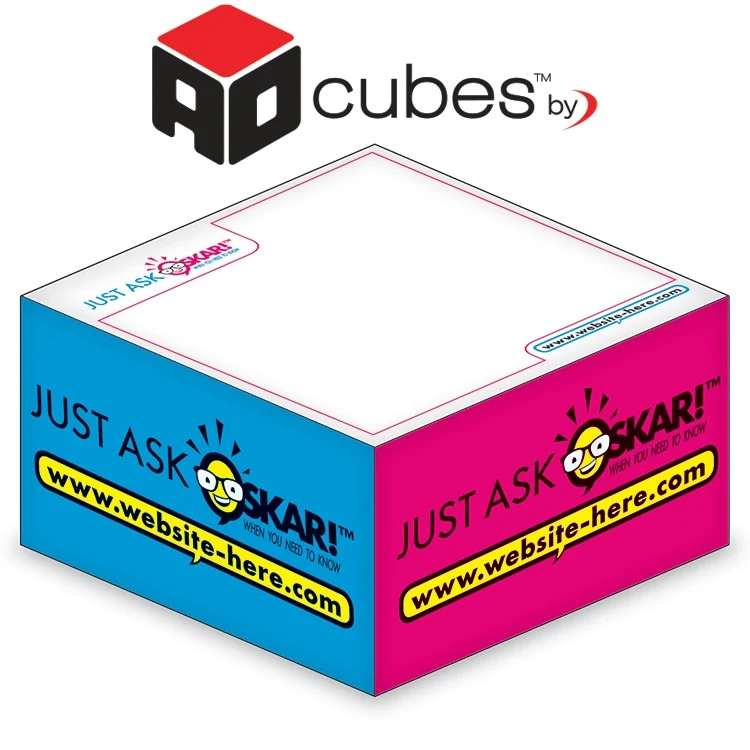 Ad Cubes™ - Memo Notes - 3.375x3.375x1.6875-4 Colors, 1 Side Design 1