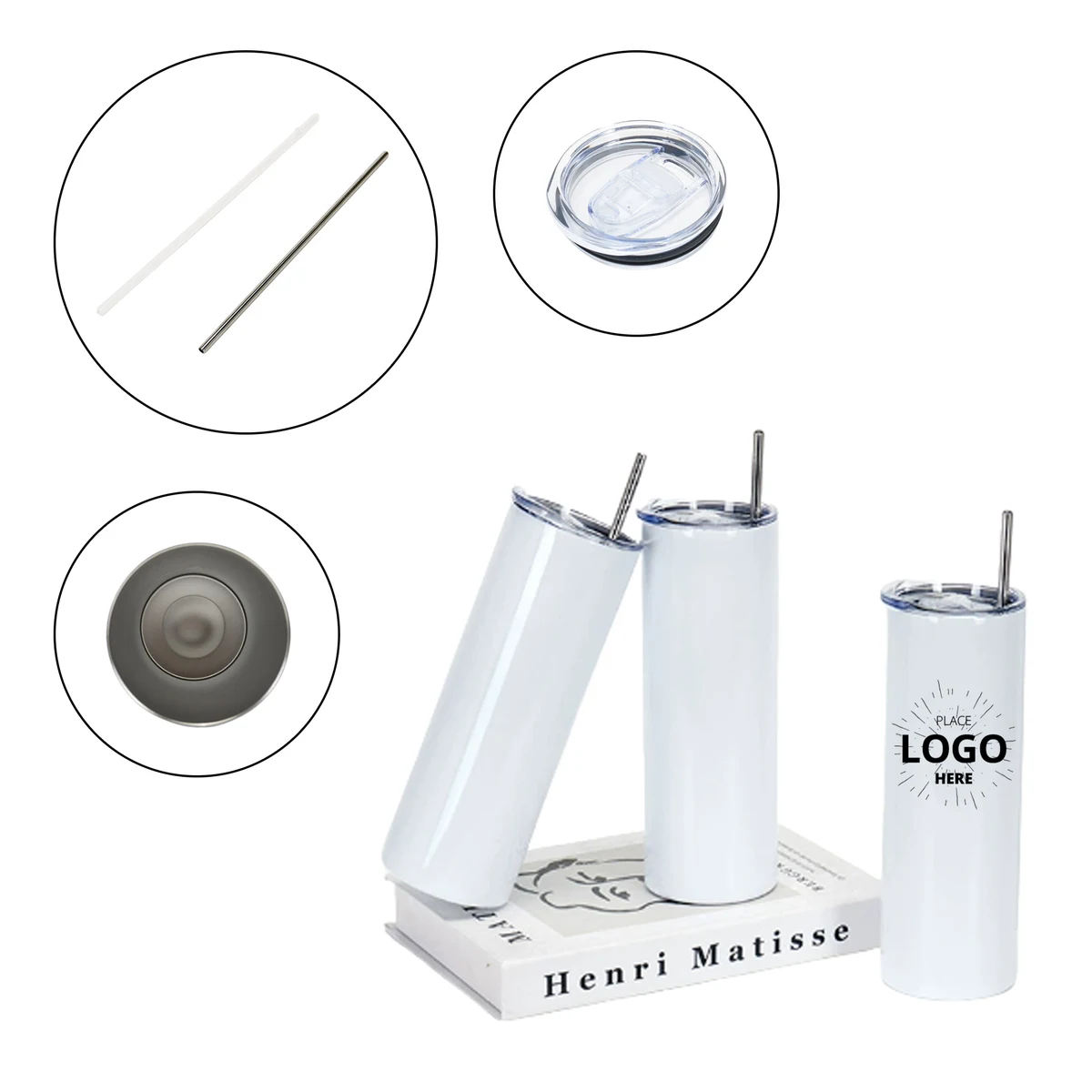 20oz Stainless Steel Skinny Tumbler with Straw 1