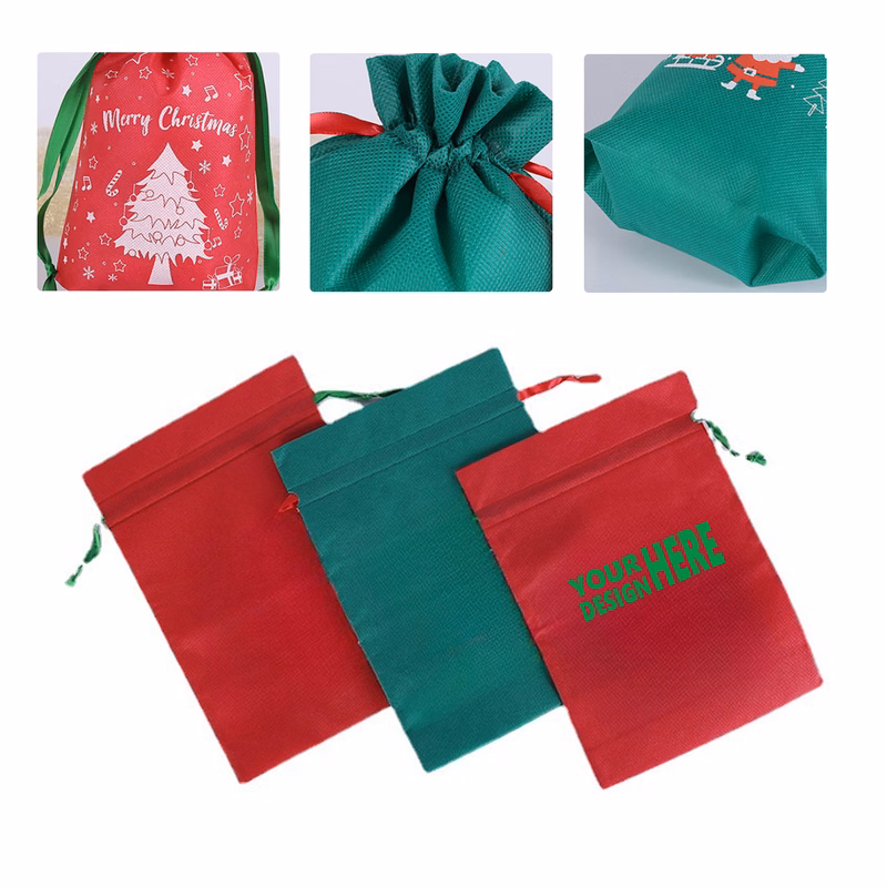 MOQ 50 Canvas Pouch Christmas Drawstring Gift Bags