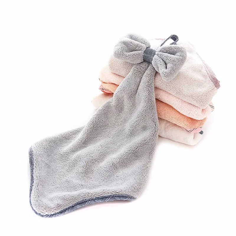 Household bathroom kitchen bownot coral velvet hand towel dishcloth