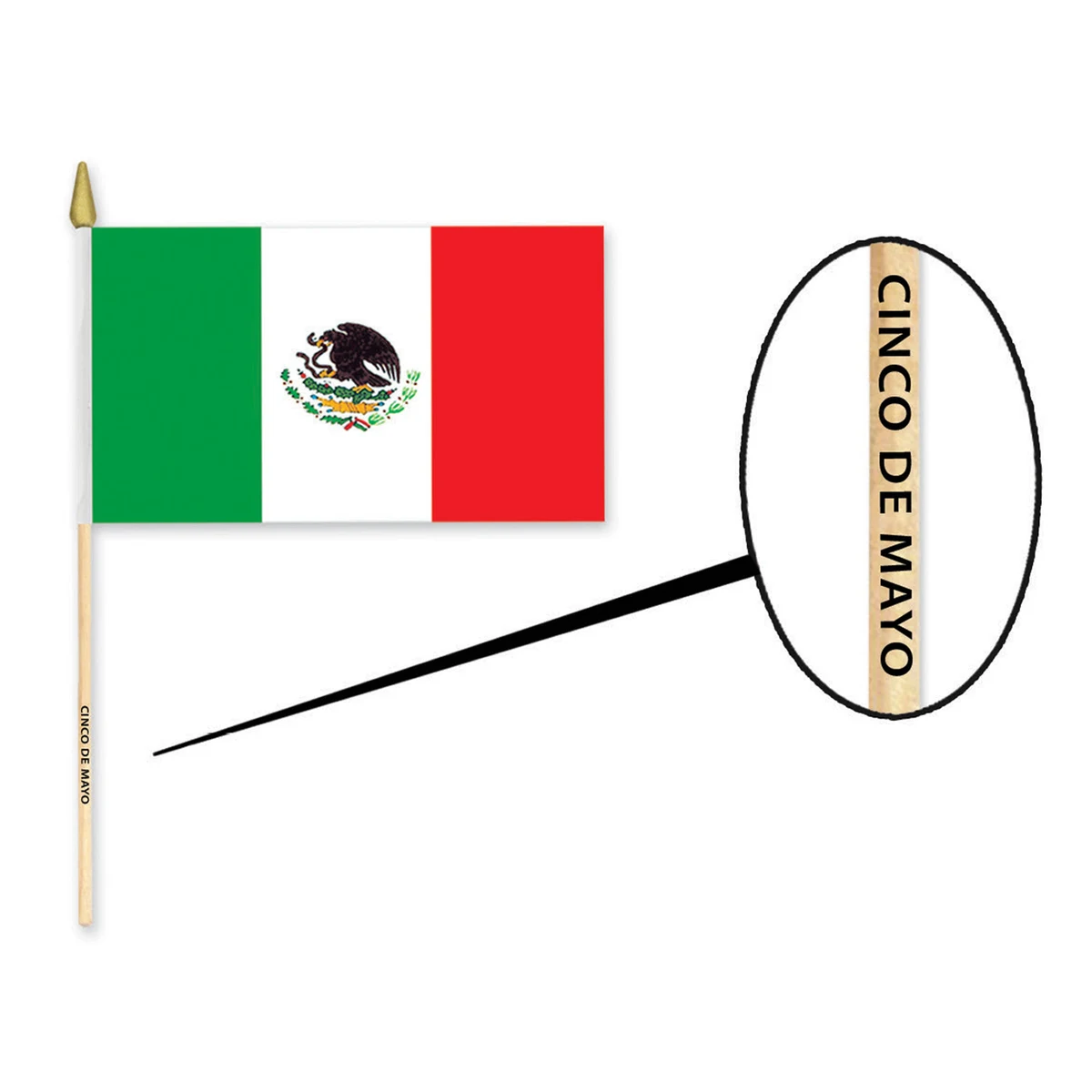 4" x 6" Polyester Mexican Flags w/ a 10 1/2" Wooden Dowel w/ a Custom Direct Pad Print on the Dowel 1