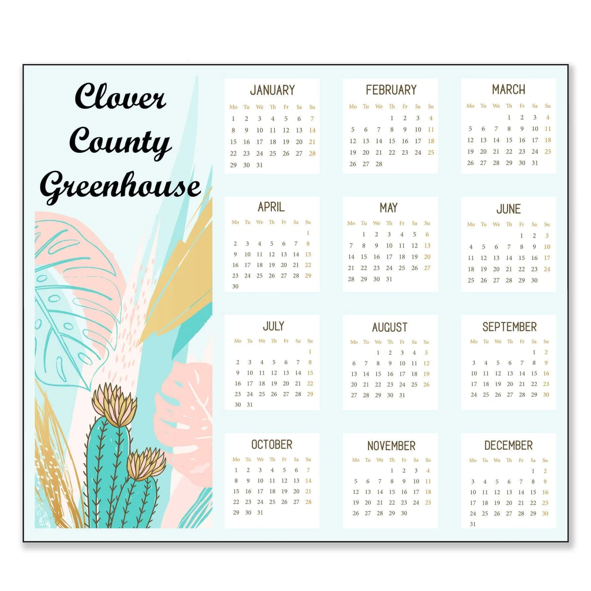 3.5" x 4" Small Magnetic Calendar 20 Mil 1