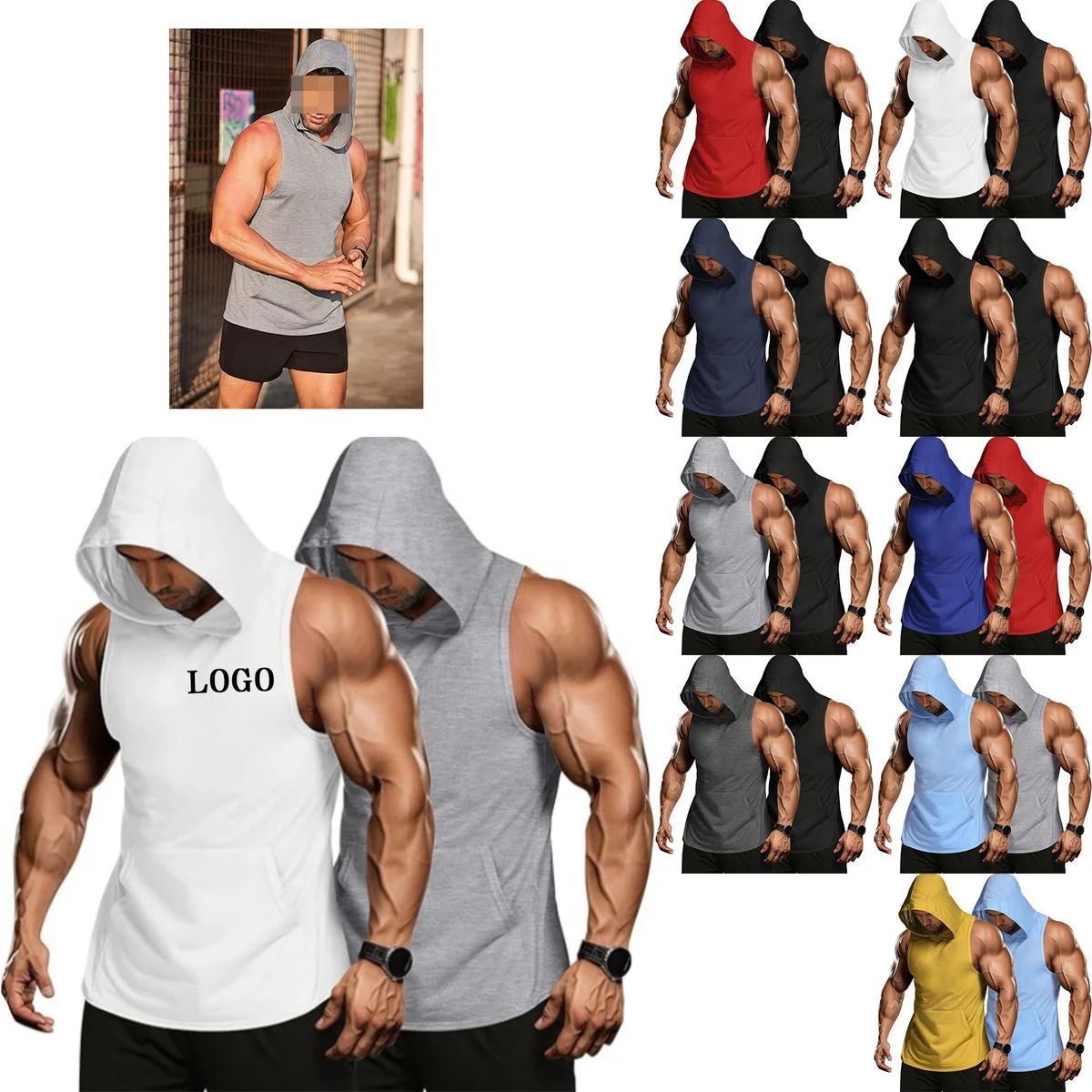 Workout Hoodie Muscle Fitting Sleeveless Shirt 1