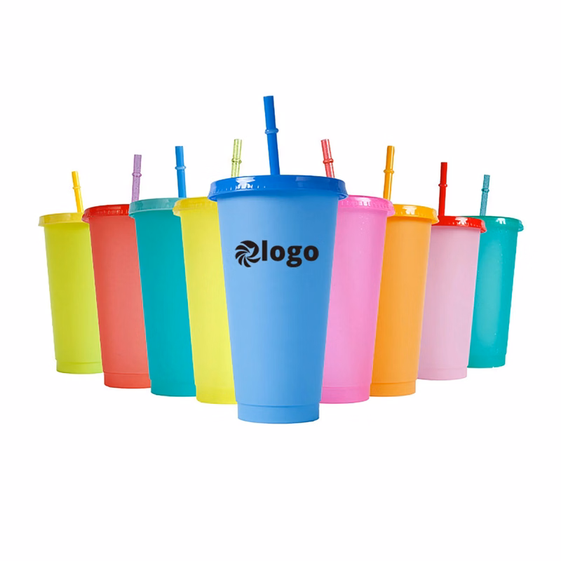 24Oz Reusable PP Cups with Lid and Straw