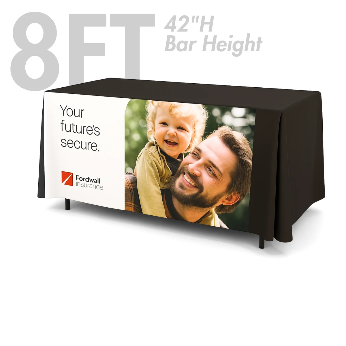 8' Fitted Table Cover, Front Panel Print (Bar Height, 42") 1