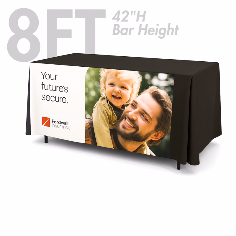 8' Fitted Table Cover, Front Panel Print (Bar Height, 42")