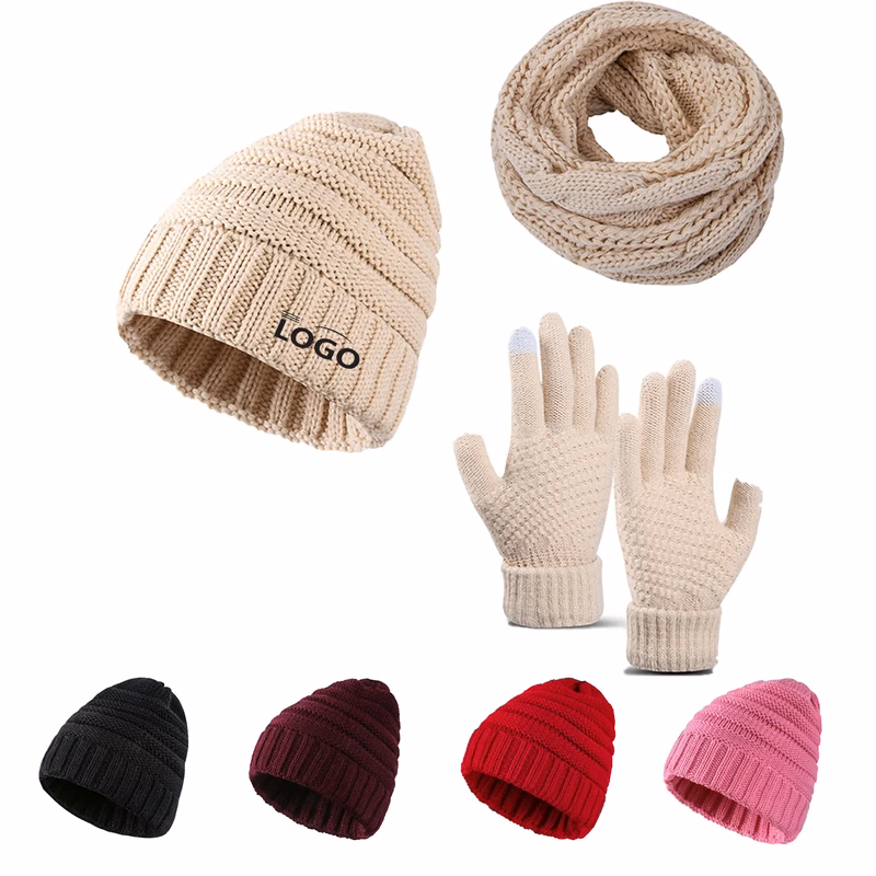 Imitation Cashmere Hat Scarf and Gloves Trio MOQ 50PCS