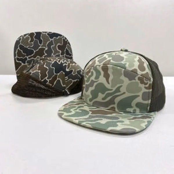 7 Panel Richardson Style Flat Brim Mesh Trucker Hat