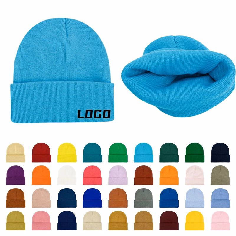 Unisex Solid Color Knit Skull Cap with Fold Over Cuff