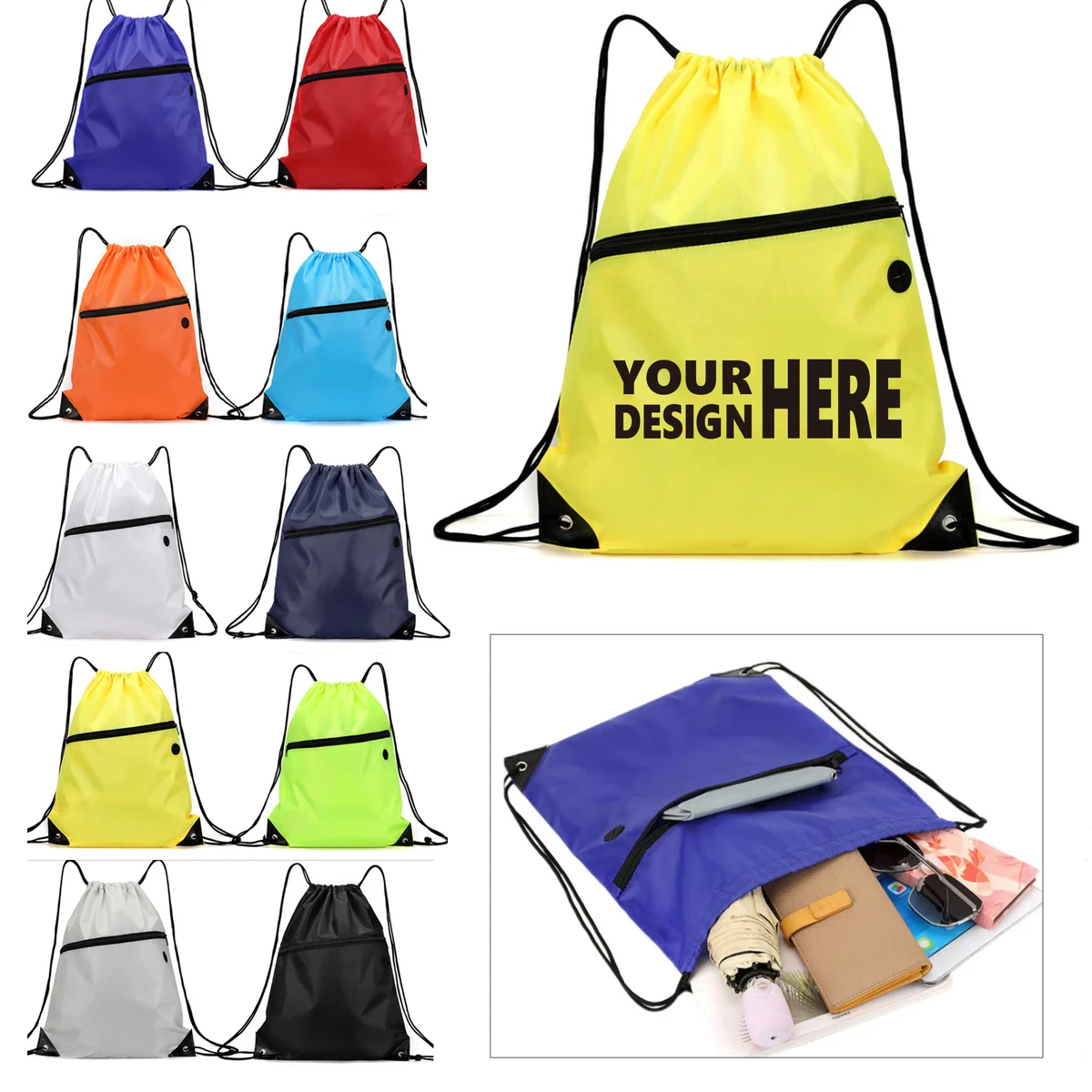Drawstring Backpack w/ Zipper 1